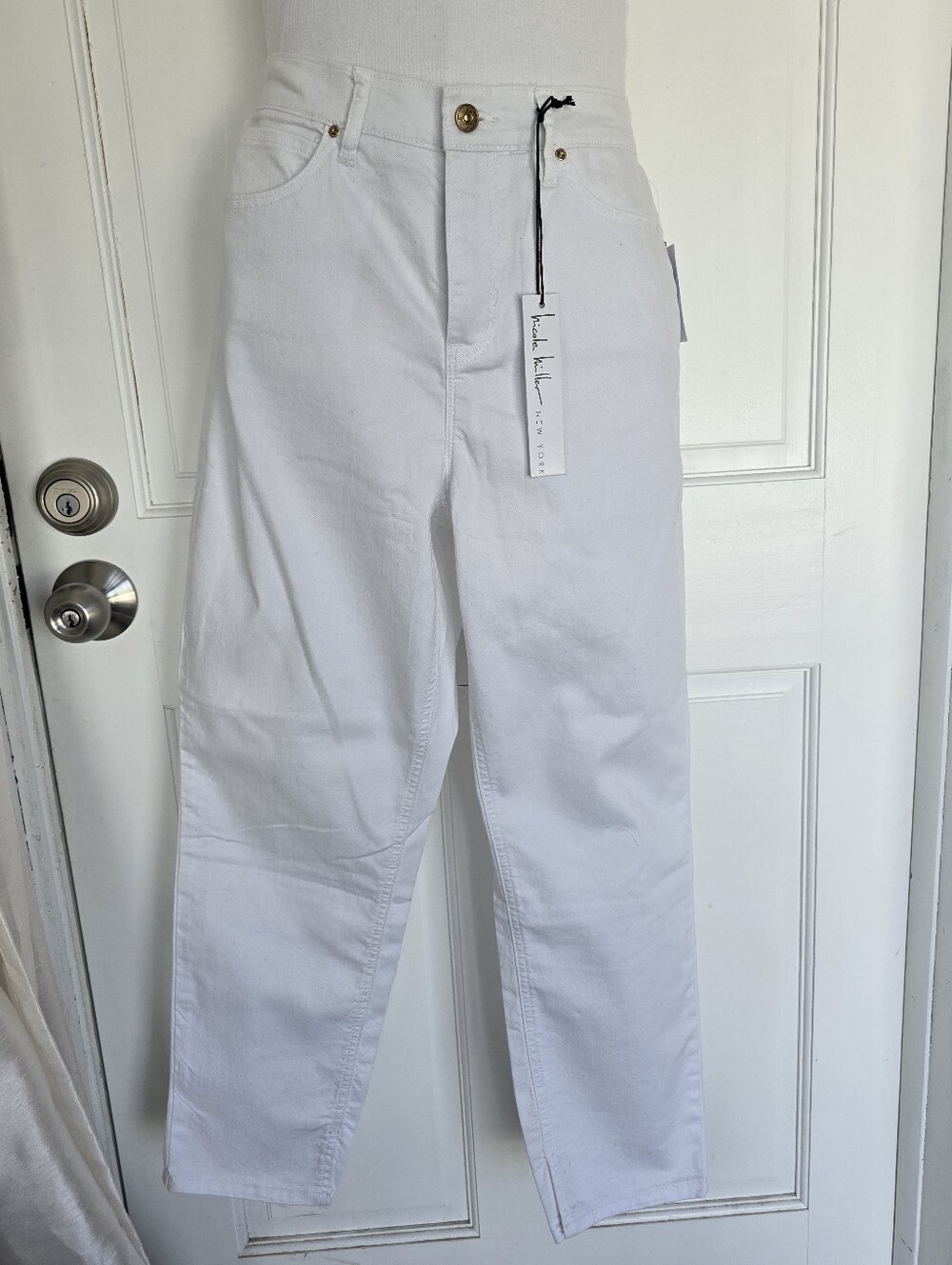 Nicole Miller Soho High Rise Ankle Slim Light-Weight Jeans Classic White Sz 12